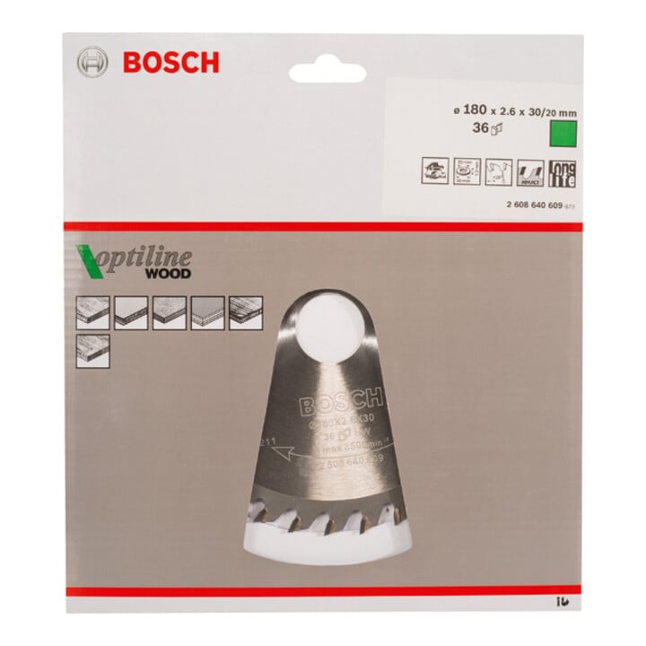 Bosch Kreissägeblatt Optiline Wood für Handkreissägen 180 x 30/20 x 2,6 mm 36