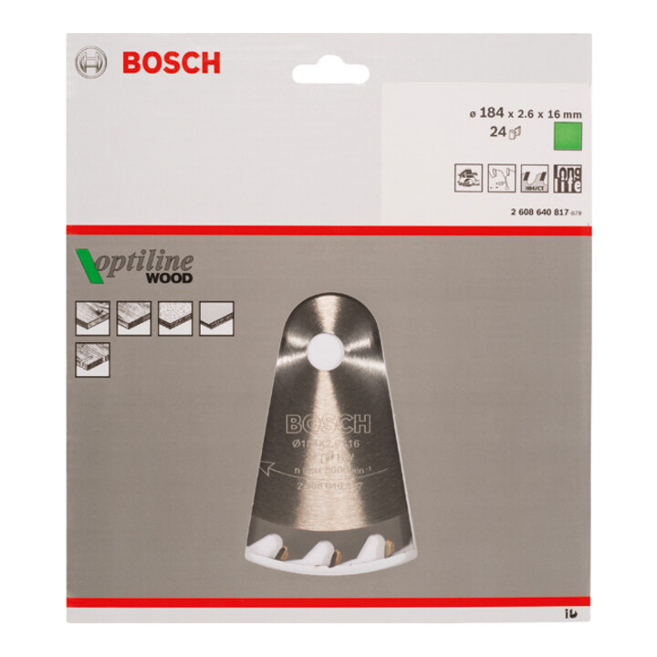 Bosch Kreissägeblatt Optiline Wood für Handkreissägen 184 x 16 x 2,6 mm 24
