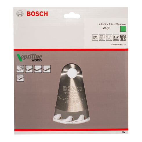 Bosch Kreissägeblatt Optiline Wood für Handkreissägen 190 x 20/16 x 2,6 mm 24
