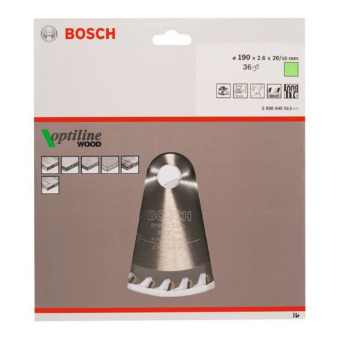 Bosch Kreissägeblatt Optiline Wood für Handkreissägen 190 x 20/16 x 2,6 mm 36
