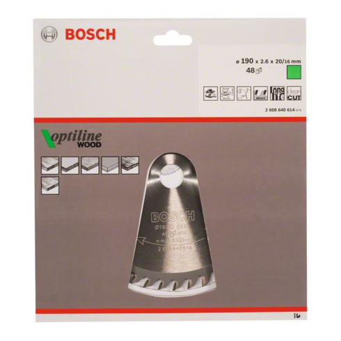 Bosch Kreissägeblatt Optiline Wood für Handkreissägen 190 x 20/16 x 2,6 mm 48
