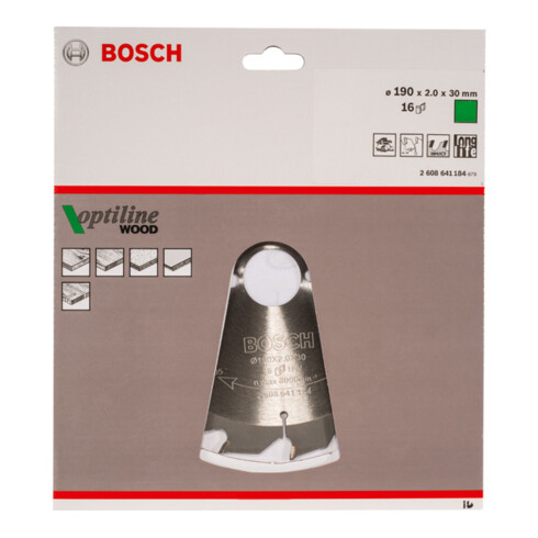 Bosch Kreissägeblatt Optiline Wood für Handkreissägen 190 x 30 x 2,0 mm 16