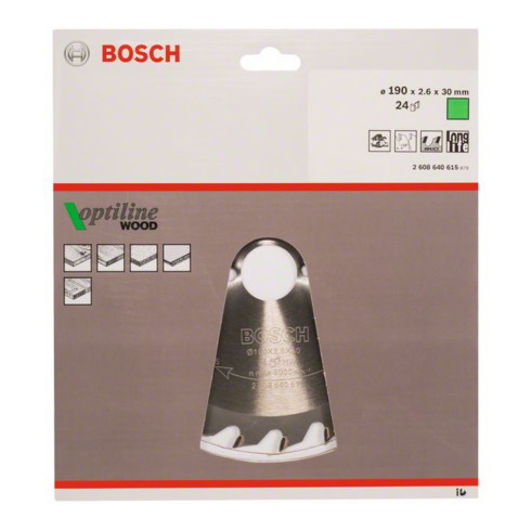 Bosch Kreissägeblatt Optiline Wood für Handkreissägen 190 x 30 x 2,6 mm 24