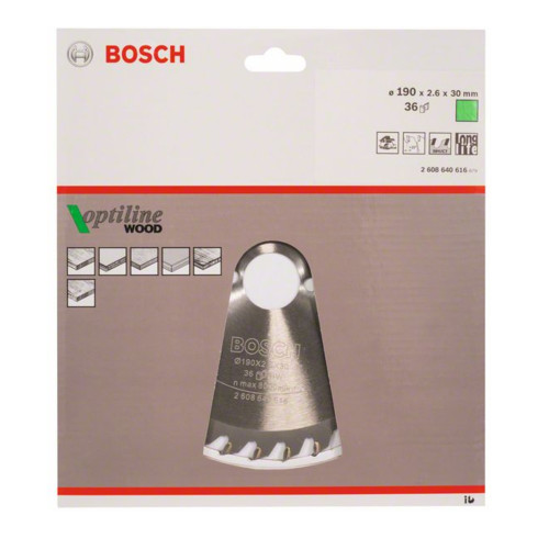 Bosch Kreissägeblatt Optiline Wood für Handkreissägen 190 x 30 x 2,6 mm 36