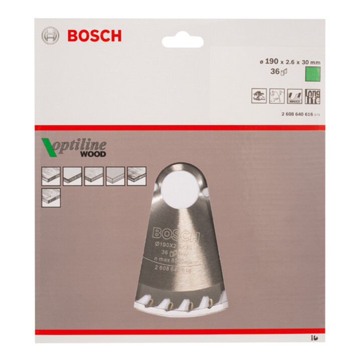 Bosch Kreissägeblatt Optiline Wood für Handkreissägen 190 x 30 x 2,6 mm 36