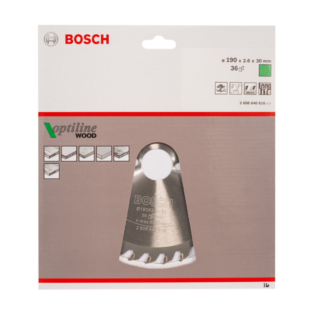 Bosch Kreissägeblatt Optiline Wood für Handkreissägen 190 x 30 x 2,6 mm 36
