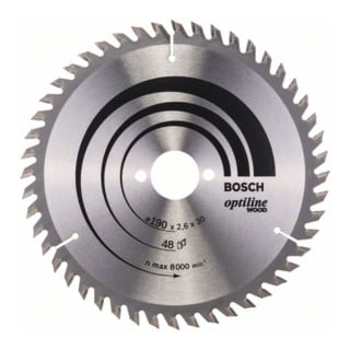 Bosch Kreissägeblatt Optiline Wood für Handkreissägen 190 x 30 x 2,6 mm 48