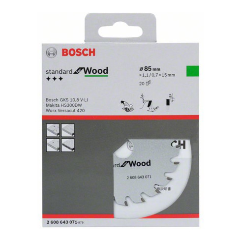 Bosch Kreissägeblatt Optiline Wood für Handkreissägen 85 x 15 x 1,1 mm 20