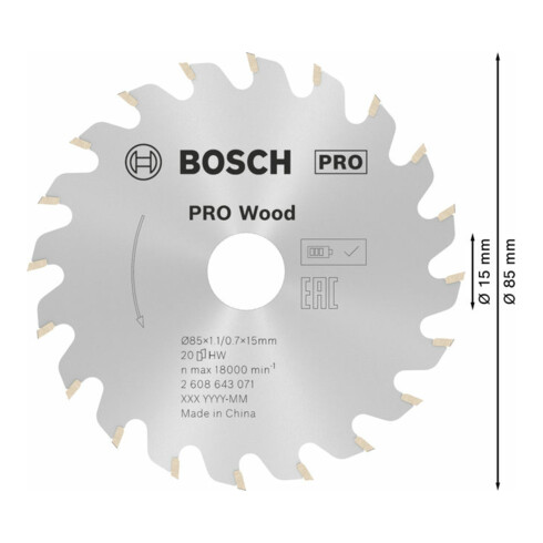Bosch Kreissägeblatt Optiline Wood für Handkreissägen 85 x 15 x 1,1 mm 20