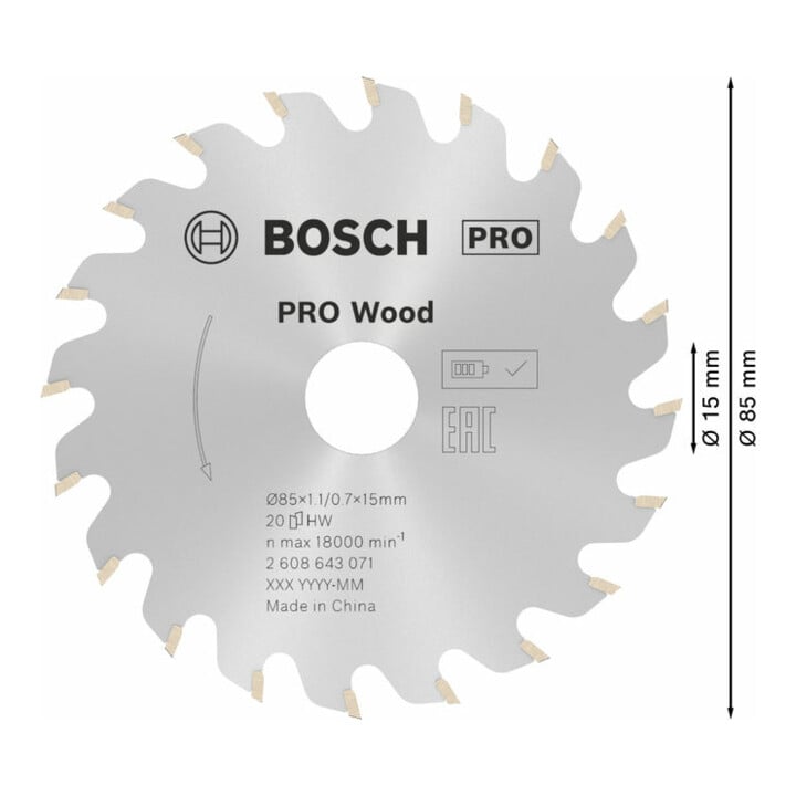 Bosch Kreissägeblatt Optiline Wood für Handkreissägen 85 x 15 x 1,1 mm 20
