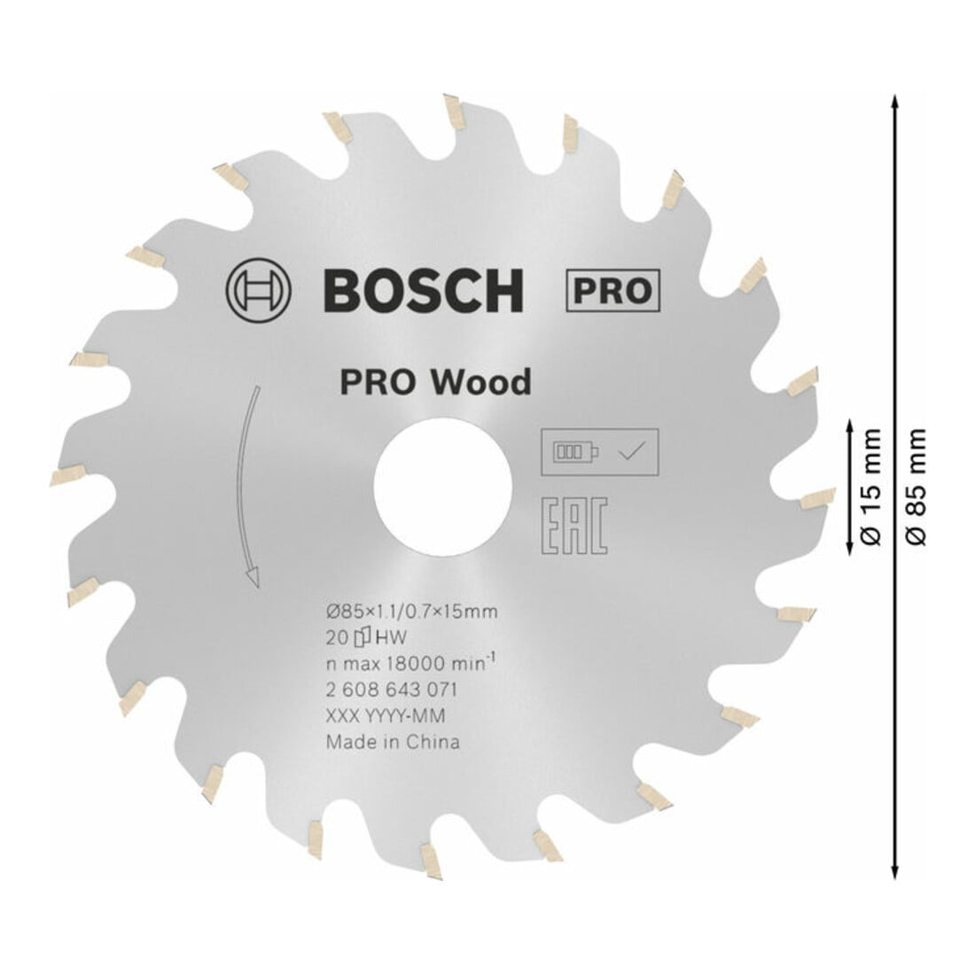 Bosch Kreissägeblatt Optiline Wood für Handkreissägen 85 x 15 x 1,1 mm 20
