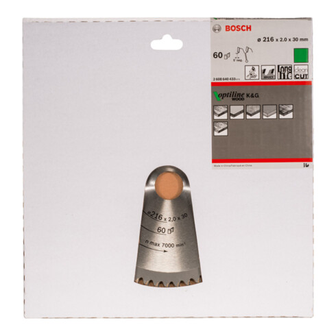 Bosch Kreissägeblatt Optiline Wood für Kapp- und Gehrungssägen 216 x 30 x 2,0 mm 60