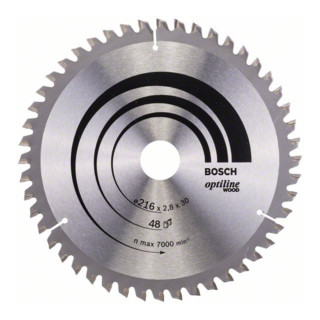 Bosch Kreissägeblatt Optiline Wood für Kapp- und Gehrungssägen, 216 x 30 x 2,8 mm, 48