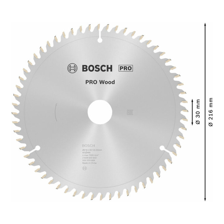 Bosch Kreissägeblatt Optiline Wood für Kapp- und Gehrungssägen, 216 x 30 x 2,8 mm, Körnung: 60
