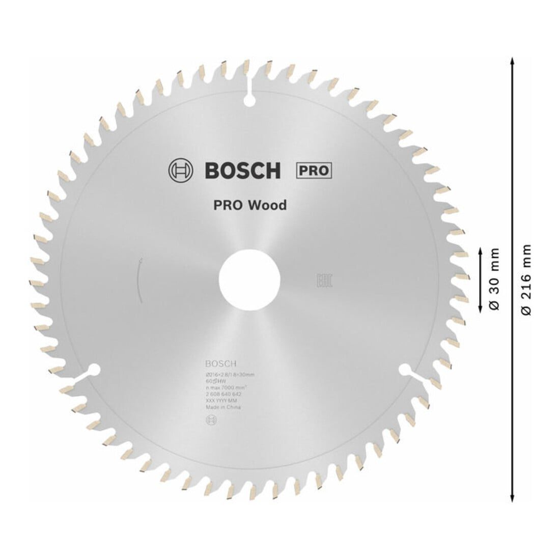 Bosch Kreissägeblatt Optiline Wood für Kapp- und Gehrungssägen, 216 x 30 x 2,8 mm, Körnung: 60