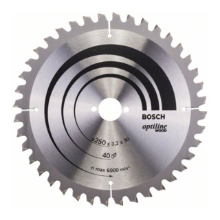 Bosch Kreissägeblatt Optiline Wood für Kapp- und Gehrungssägen 250 x 30 x 3,2 mm 40