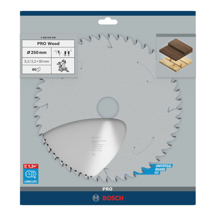 Bosch Kreissägeblatt Optiline Wood für Kapp- und Gehrungssägen 250 x 30 x 3,2 mm 80