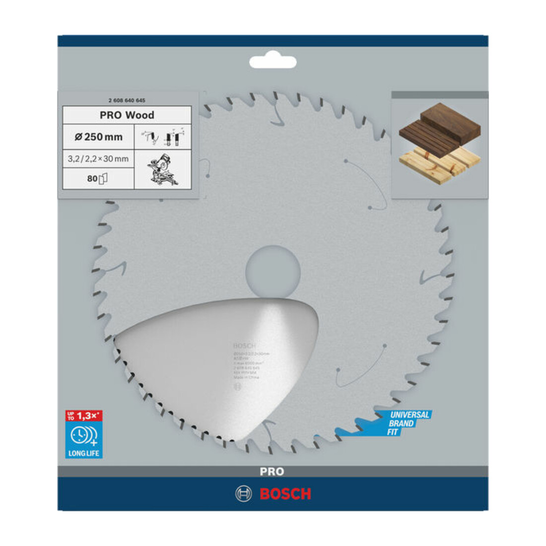 Bosch Kreissägeblatt Optiline Wood für Kapp- und Gehrungssägen 250 x 30 x 3,2 mm 80