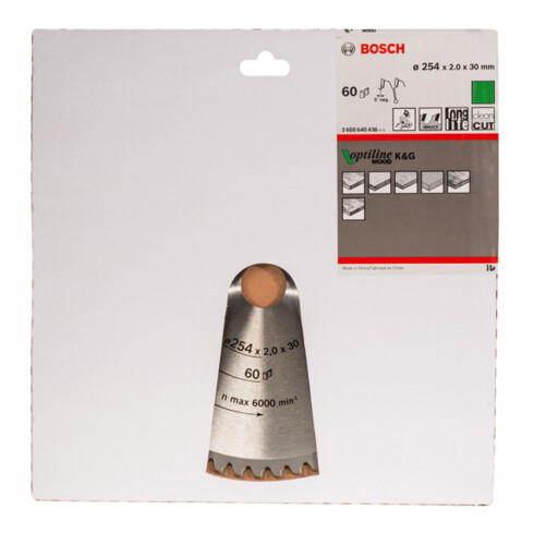 Bosch Kreissägeblatt Optiline Wood für Kapp- und Gehrungssägen 254 x 30 x 2,0 mm 60