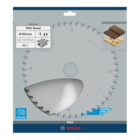 Bosch Kreissägeblatt Optiline Wood für Kapp- und Gehrungssägen 254 x 30 x 2,8 mm 40