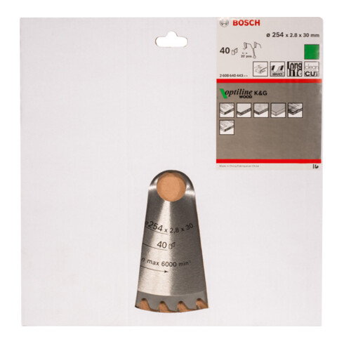 Bosch Kreissägeblatt Optiline Wood für Kapp- und Gehrungssägen 254 x 30 x 2,8 mm 40