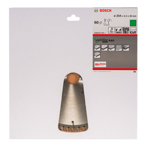 Bosch Kreissägeblatt Optiline Wood für Kapp- und Gehrungssägen 254 x 30 x 3,2 mm 60