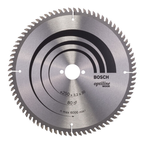 Bosch Kreissägeblatt Optiline Wood für Tischkreissägen 250 x 30 x 3,2 mm 80