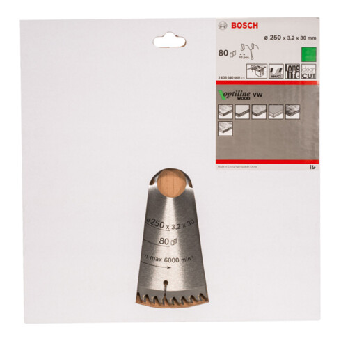 Bosch Kreissägeblatt Optiline Wood für Tischkreissägen 250 x 30 x 3,2 mm 80