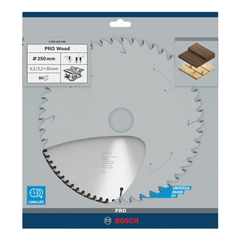 Bosch Kreissägeblatt Optiline Wood für Tischkreissägen 250 x 30 x 3,2 mm 80