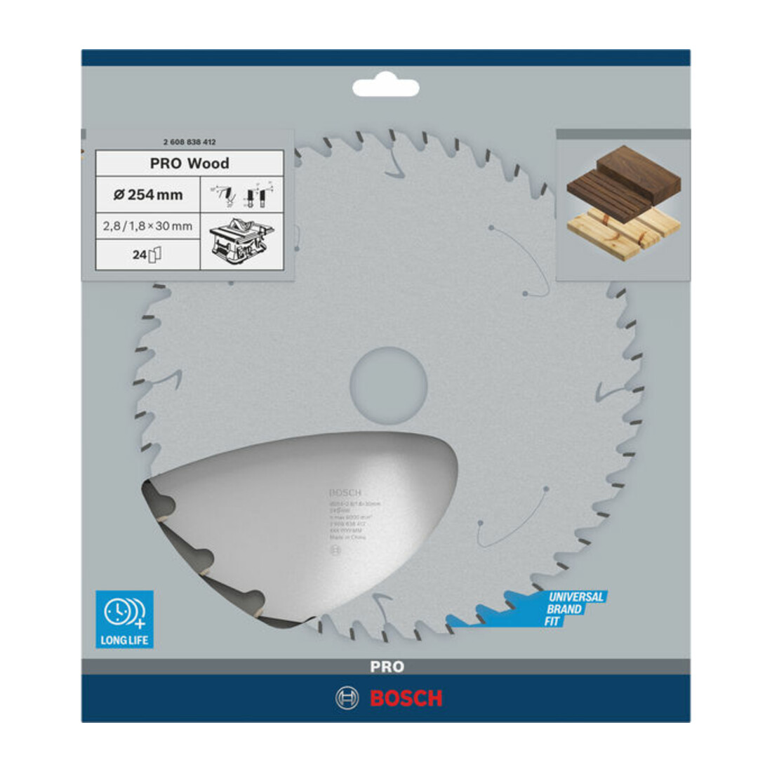 Bosch Kreissägeblatt Optiline Wood Kreissägeblatt 254 x 2,6/1,6 x 30, 24 Zähne