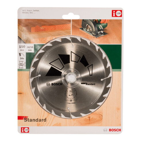Bosch Kreissägeblatt STANDARD D= 150 mm, Bohrung= 20 mm, Z= 24