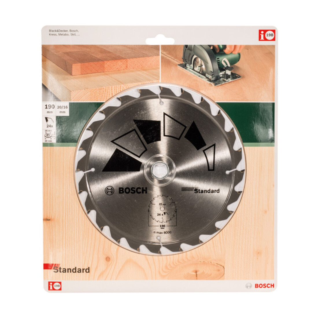Bosch Kreissägeblatt STANDARD D= 190 mm, Bohrung= 20 mm, Z= 24