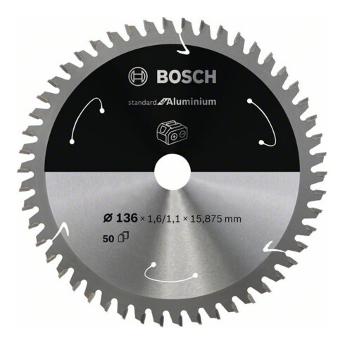 Bosch Kreissägeblatt Standard for Aluminium für Akkusägen 136x1.6/1.1x15.875, 50 Zähne