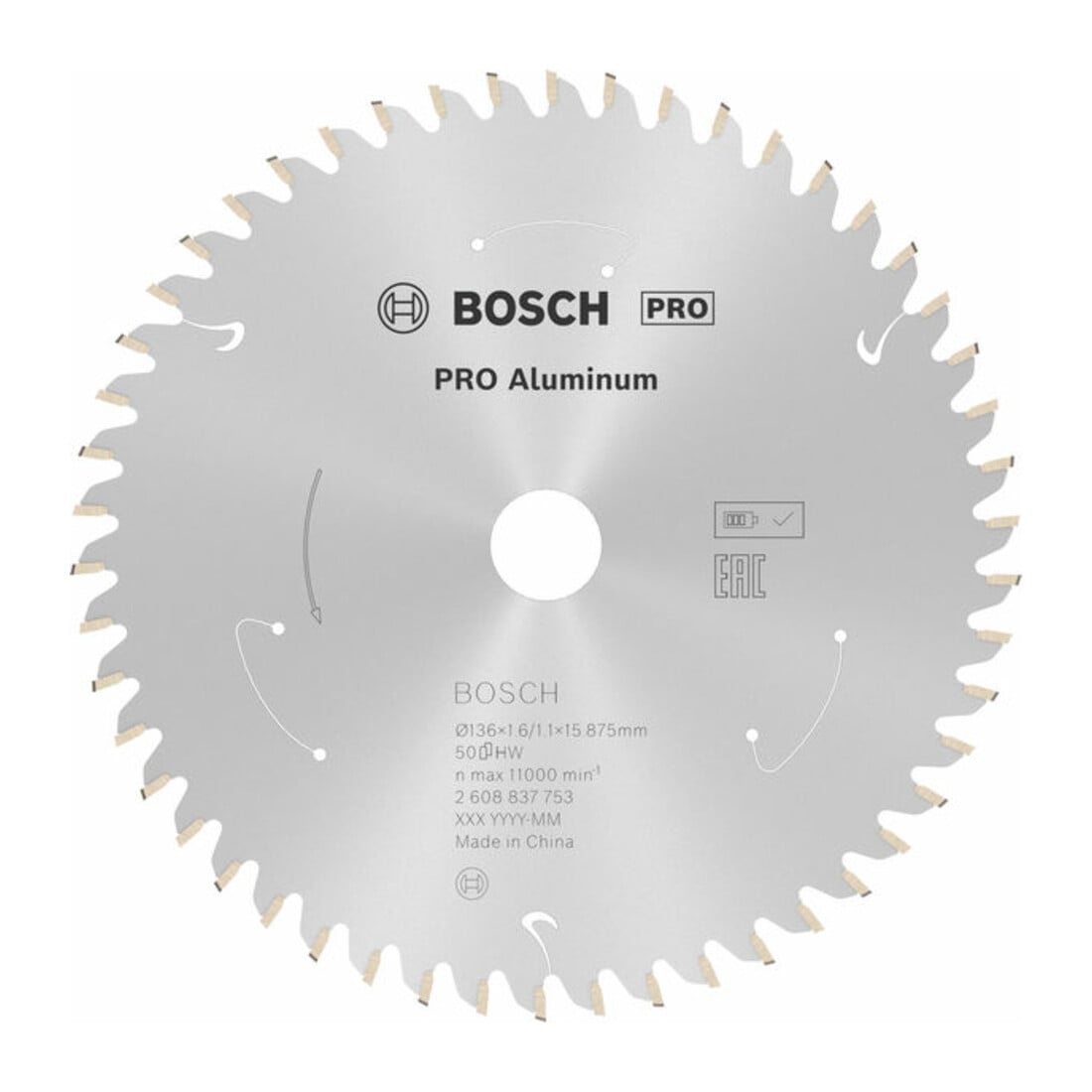 Bosch Kreissägeblatt Standard for Aluminium für Akkusägen 136x1.6/1.1x15.875, 50 Zähne