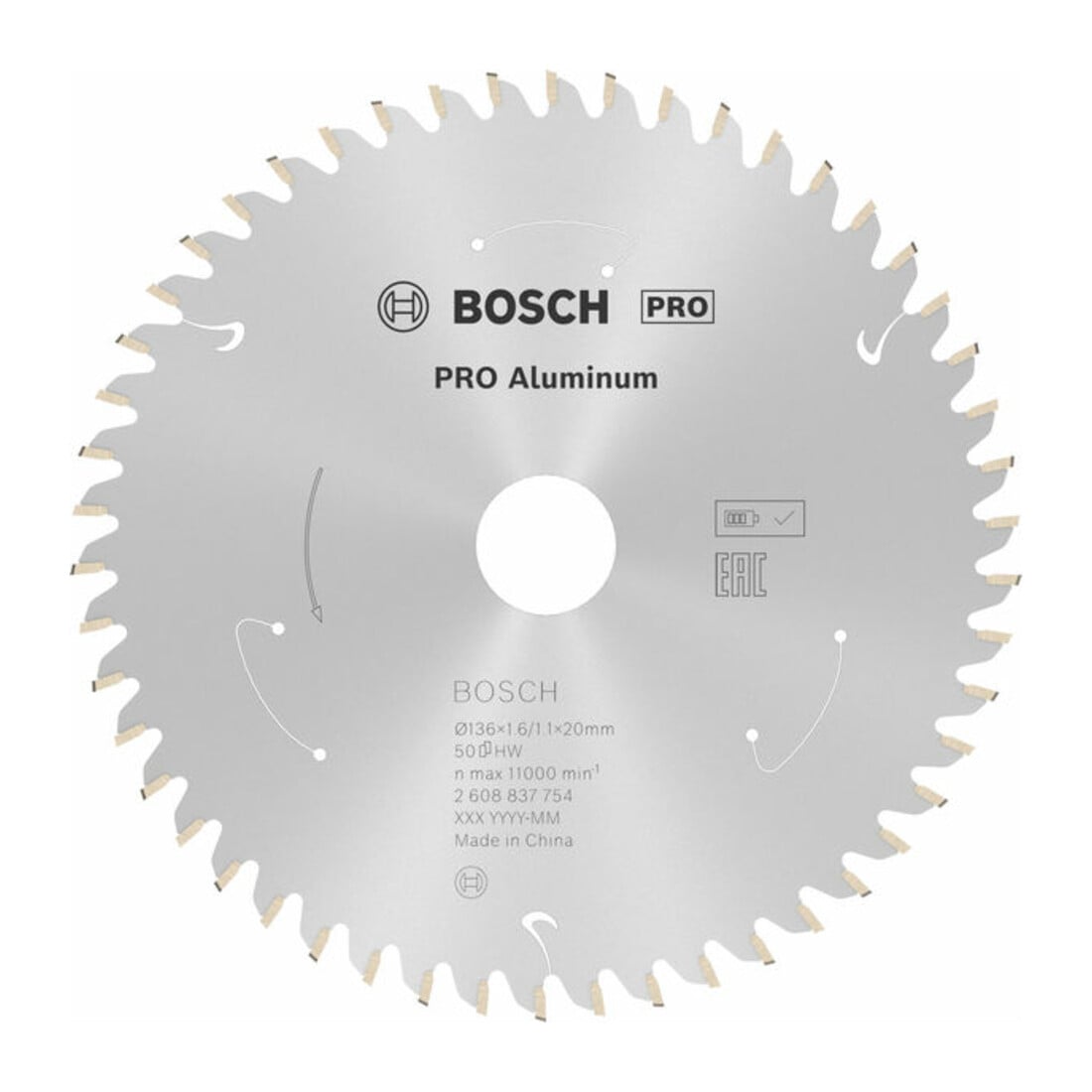 Bosch Kreissägeblatt Standard for Aluminium für Akkusägen 136x1.6/1.1x20, 50 Zähne