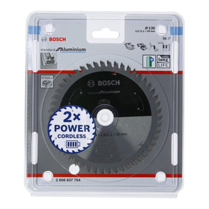 Bosch Kreissägeblatt Standard for Aluminium für Akkusägen 136x1.6/1.1x20, 50 Zähne