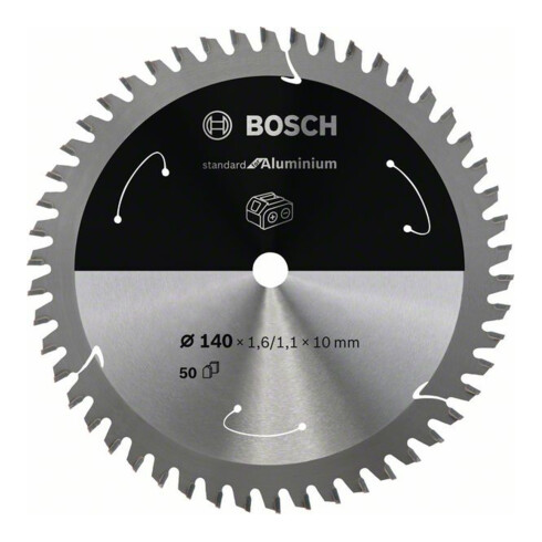 Bosch Kreissägeblatt Standard for Aluminium für Akkusägen 140x1.6/1.1x10, 50 Zähne