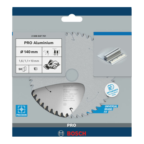 Bosch Kreissägeblatt Standard for Aluminium für Akkusägen 140x1.6/1.1x10, 50 Zähne