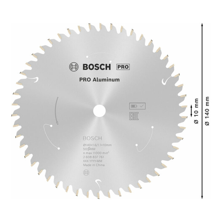 Bosch Kreissägeblatt Standard for Aluminium für Akkusägen 140x1.6/1.1x10, 50 Zähne