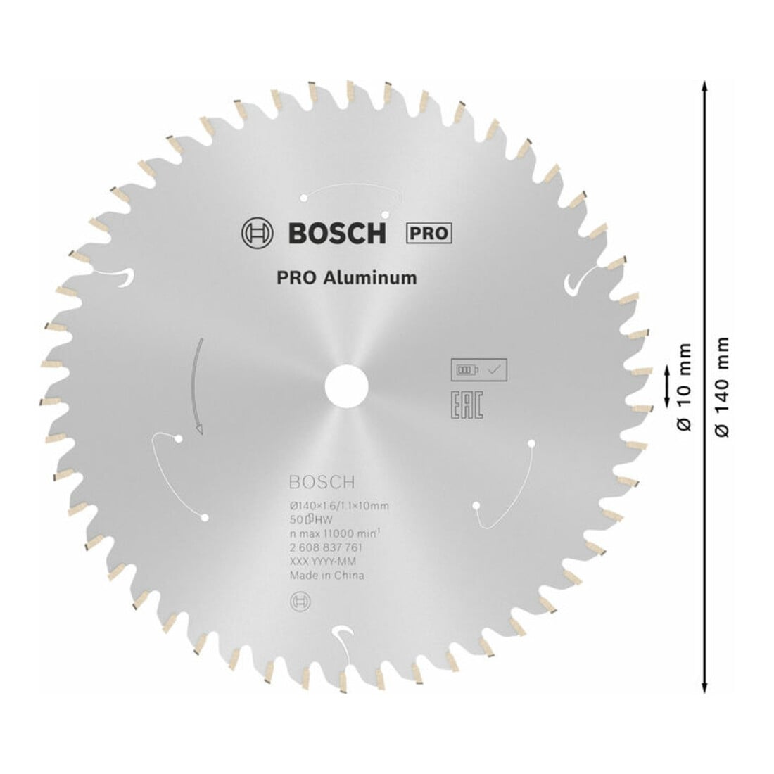Bosch Kreissägeblatt Standard for Aluminium für Akkusägen 140x1.6/1.1x10, 50 Zähne