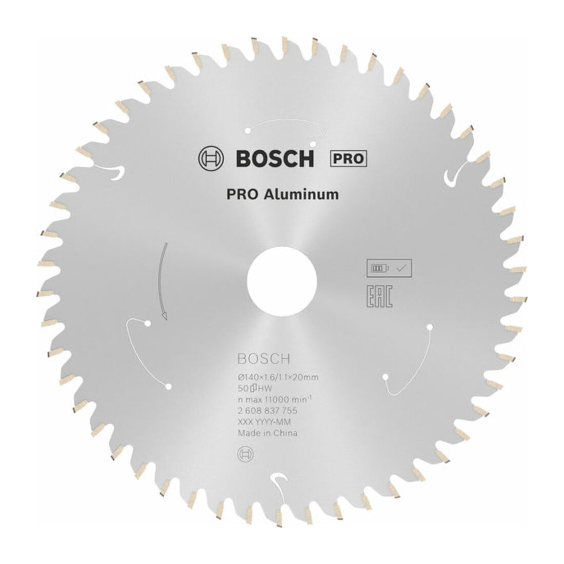 Bosch Kreissägeblatt Standard for Aluminium für Akkusägen 140x1.6/1.1x20, 50 Zähne