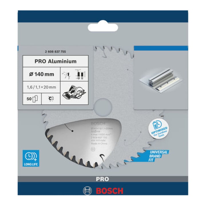 Bosch Kreissägeblatt Standard for Aluminium für Akkusägen 140x1.6/1.1x20, 50 Zähne