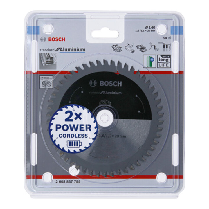 Bosch Kreissägeblatt Standard for Aluminium für Akkusägen 140x1.6/1.1x20, 50 Zähne