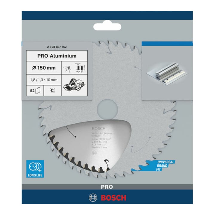 Bosch Kreissägeblatt Standard for Aluminium für Akkusägen 150x1.8/1.3x10, 52 Zähne