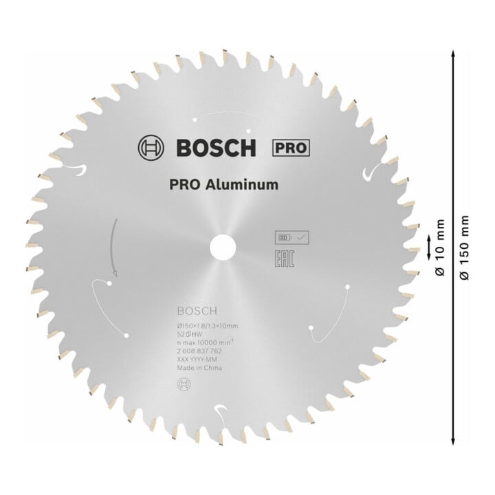 Bosch Kreissägeblatt Standard for Aluminium für Akkusägen 150x1.8/1.3x10, 52 Zähne