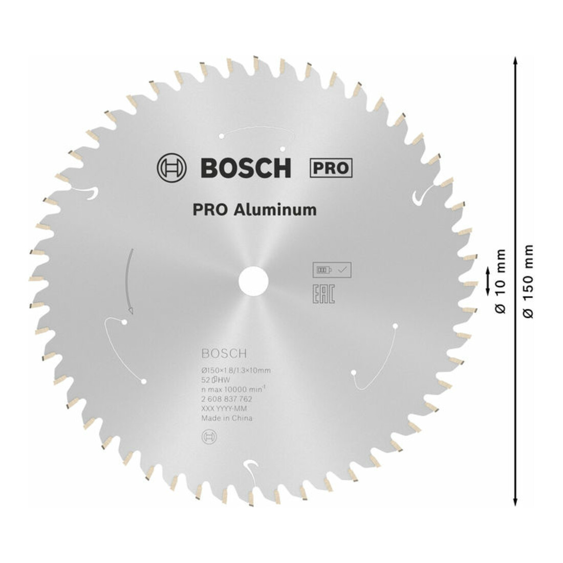 Bosch Kreissägeblatt Standard for Aluminium für Akkusägen 150x1.8/1.3x10, 52 Zähne