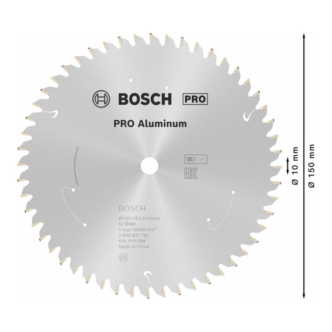 Bosch Kreissägeblatt Standard for Aluminium für Akkusägen 150x1.8/1.3x10, 52 Zähne