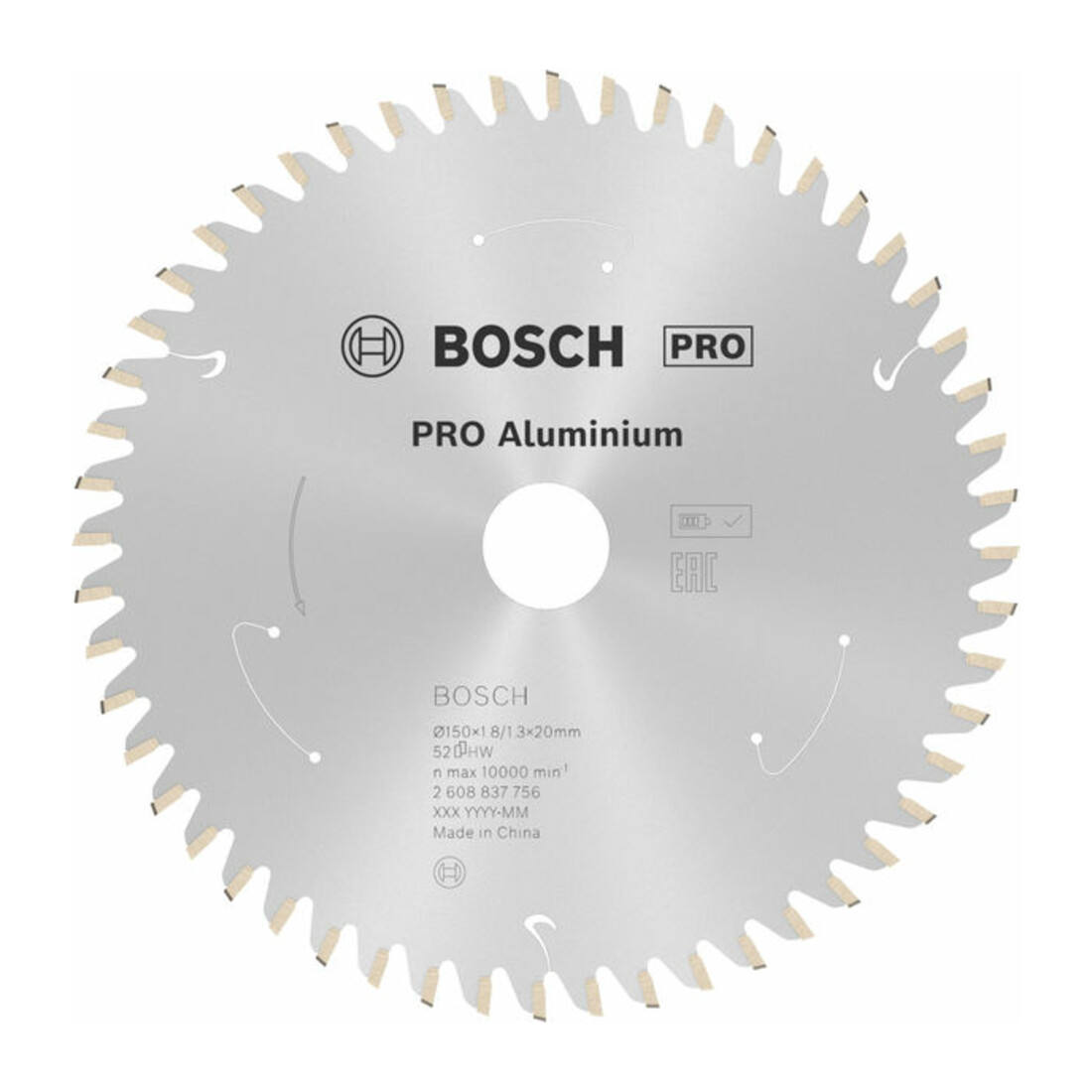 Bosch Kreissägeblatt Standard for Aluminium für Akkusägen 150x1.8/1.3x20, 52 Zähne