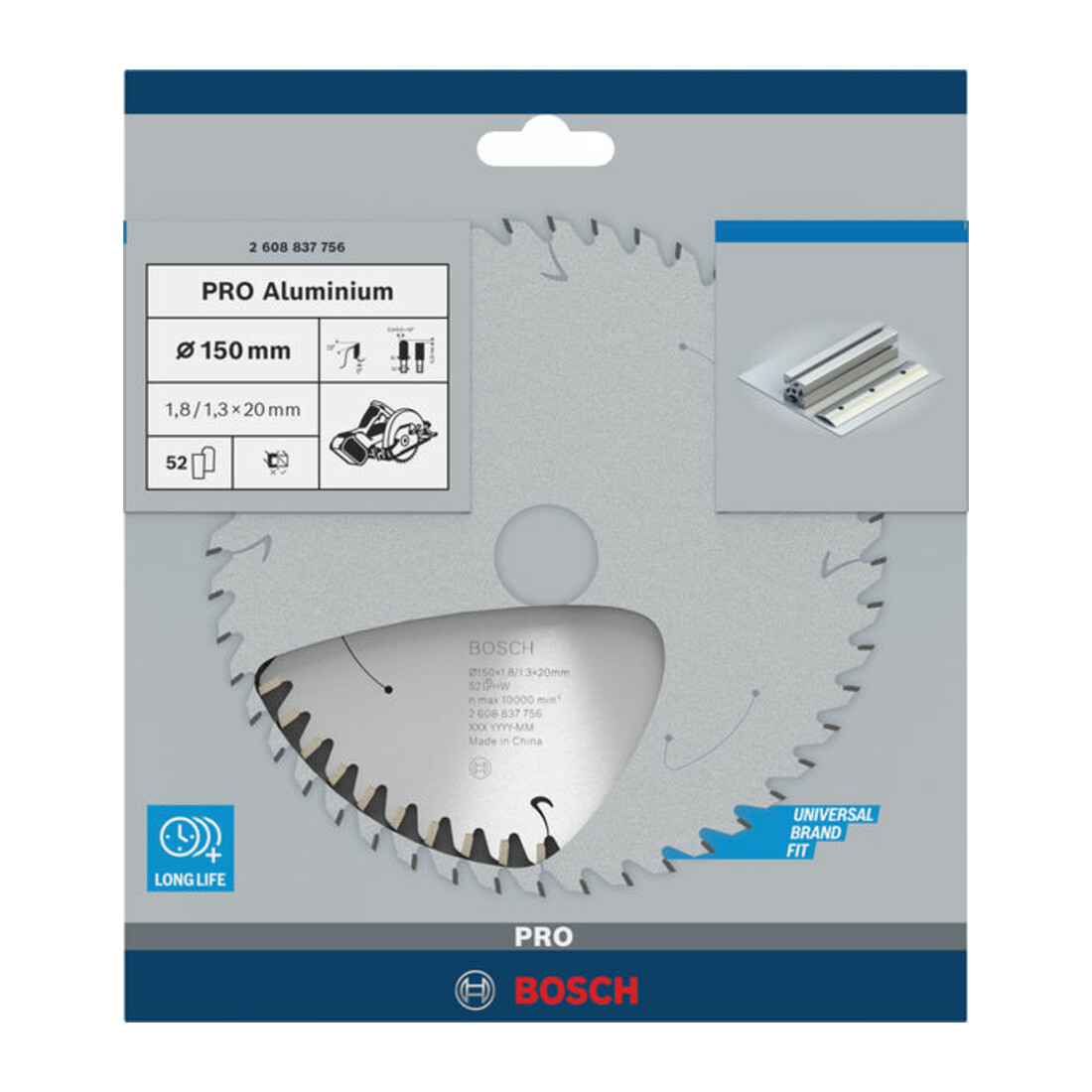 Bosch Kreissägeblatt Standard for Aluminium für Akkusägen 150x1.8/1.3x20, 52 Zähne