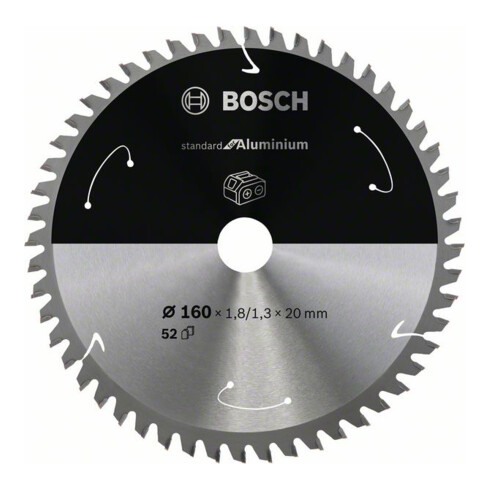 Bosch Kreissägeblatt Standard for Aluminium für Akkusägen 160x1.8/1.3x20, 52 Zähne